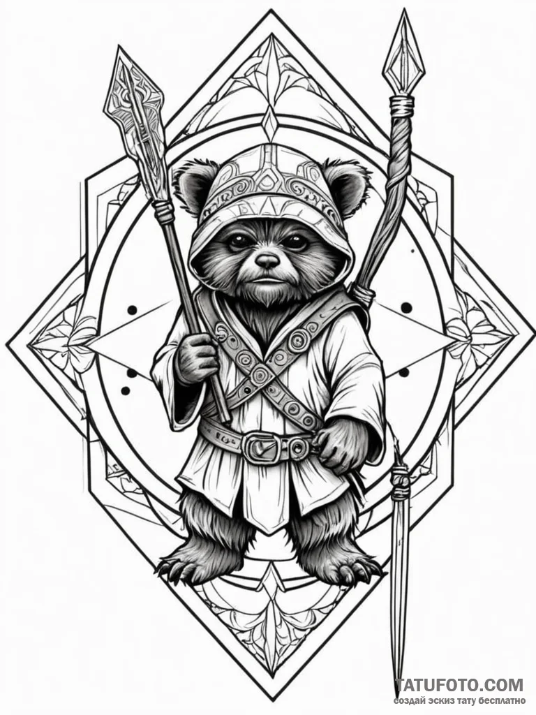 Neo-traditional tattoo of wicket the ewok hol... - эскиз тату (№1752659372_0, 16.07.2025 09:49) — Tatufoto.com
