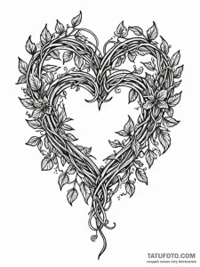 Tattoo sketch a heart woven from delicate vin... - эскиз тату (№1752659534_0, 16.07.2025 09:52) — Tatufoto.com