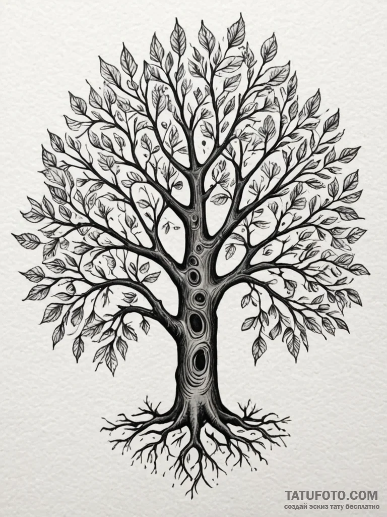 Tattoo design a 'family tree' where some leav... - эскиз тату (№1752660235_0, 16.07.2025 10:03) — Tatufoto.com