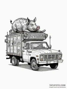 A sketch of the "pork chop express" truck fro... - эскиз тату (№1752660625_0, 16.07.2025 10:10) — Tatufoto.com