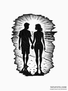 Tattoo sketch a silhouette of two people on a... - эскиз тату (№1752660703_0, 16.07.2025 10:11) — Tatufoto.com