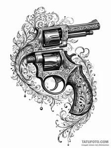 Revolver, ink illustration for tattoo, orname... - эскиз тату (№1752661423_0, 16.07.2025 10:23) — Tatufoto.com