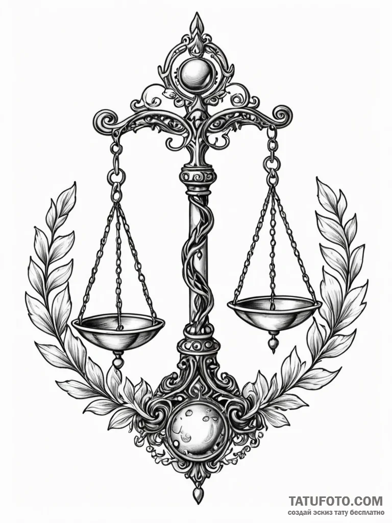 Tattoo sketch libra's scales, intricately det... - эскиз тату (№1752661804_0, 16.07.2025 10:30) — Tatufoto.com