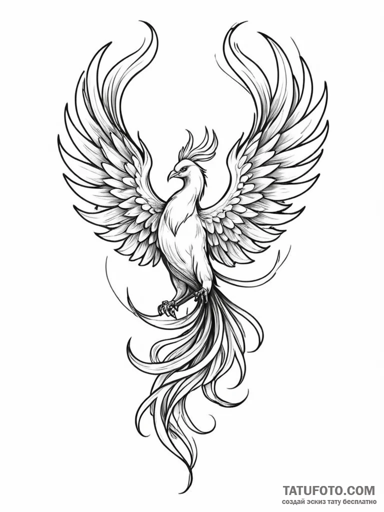 Tattoo sketch a phoenix rising in powerful, f... - эскиз тату (№1752661957_0, 16.07.2025 10:32) — Tatufoto.com