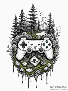 Tattoo design a game controller merging with... - эскиз тату (№1752662734_0, 16.07.2025 10:45) — Tatufoto.com
