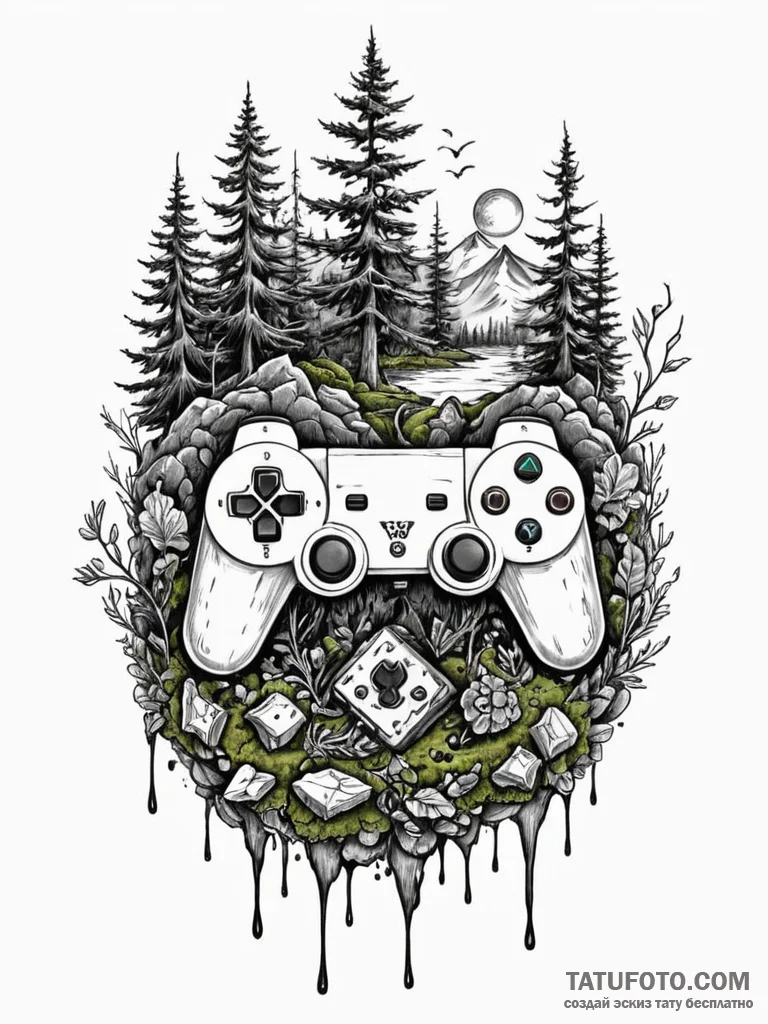 Tattoo design a game controller merging with... - эскиз тату (№1752662734_0, 16.07.2025 10:45) — Tatufoto.com