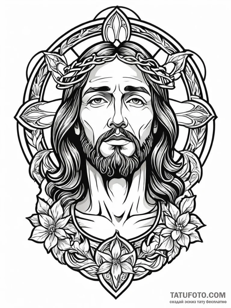Jesus christ, tattoo drawing outline, neo tra... - эскиз тату (№1752662812_0, 16.07.2025 10:46) — Tatufoto.com