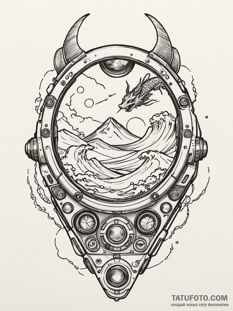 Tattoo design a detailed spaceship cockpit vi... - эскиз тату (№1752663363_0, 16.07.2025 10:56) — Tatufoto.com
