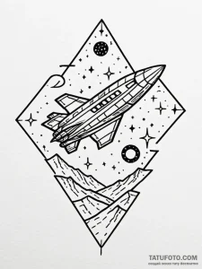 Tattoo design a retro pixelated spaceship fly... - эскиз тату (№1752663443_0, 16.07.2025 10:57) — Tatufoto.com
