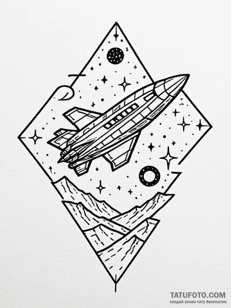 Tattoo design a retro pixelated spaceship fly... - эскиз тату (№1752663443_0, 16.07.2025 10:57) — Tatufoto.com