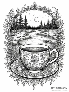 A graphic novel panel of the "teacup" scene f... - эскиз тату (№1752663806_0, 16.07.2025 11:03) — Tatufoto.com