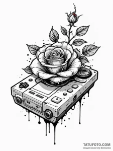 Tattoo sketch a vintage video game console wi... - эскиз тату (№1752664409_0, 16.07.2025 11:13) — Tatufoto.com