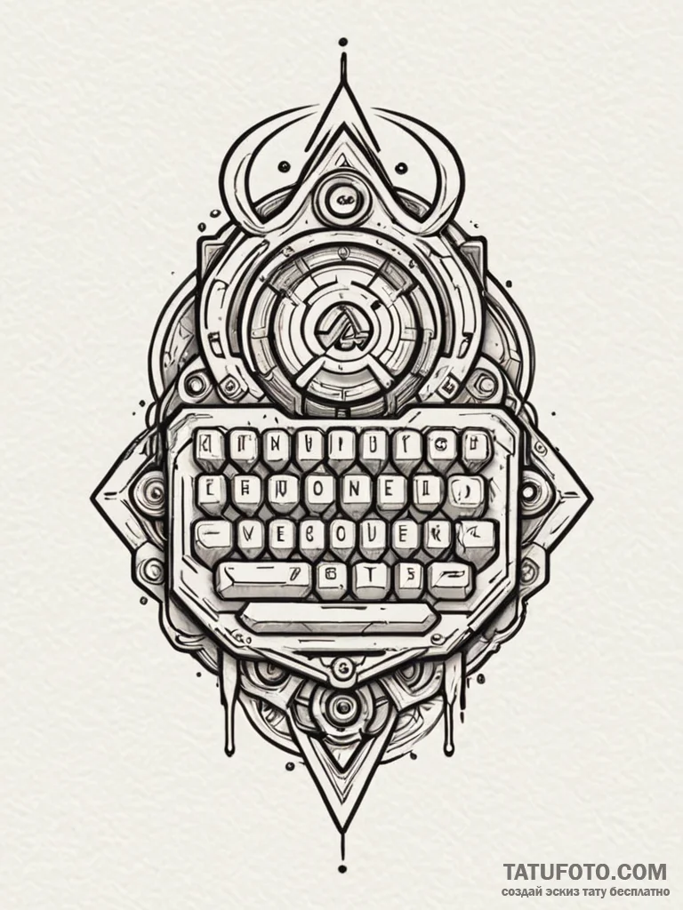 Tattoo design a stylized mechanical keyboard... - эскиз тату (№1752665490_0, 16.07.2025 11:31) — Tatufoto.com