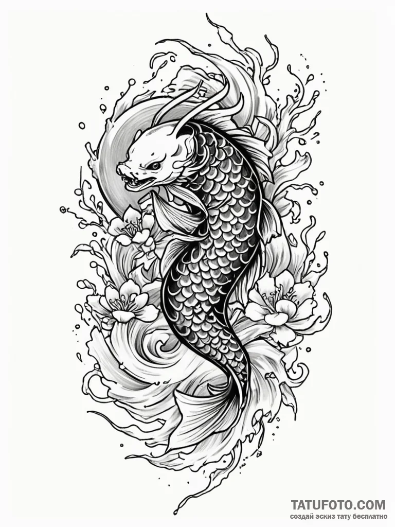 Tattoo design pisces fish, sketched with over... - эскиз тату (№1752665568_0, 16.07.2025 11:32) — Tatufoto.com
