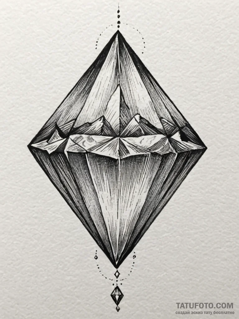 Diamond, ink illustration for tattoo, realist... - эскиз тату (№1752666530_0, 16.07.2025 11:48) — Tatufoto.com