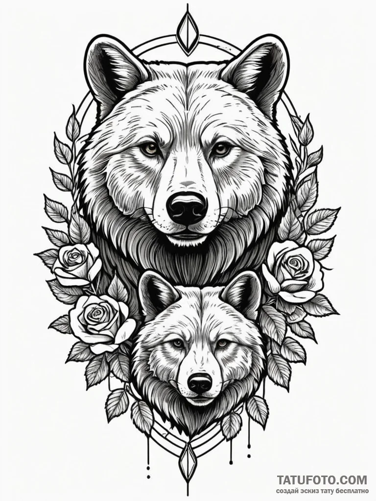 Tattoo design a family of animals (e.g., bear... - эскиз тату (№1752667163_0, 16.07.2025 11:59) — Tatufoto.com
