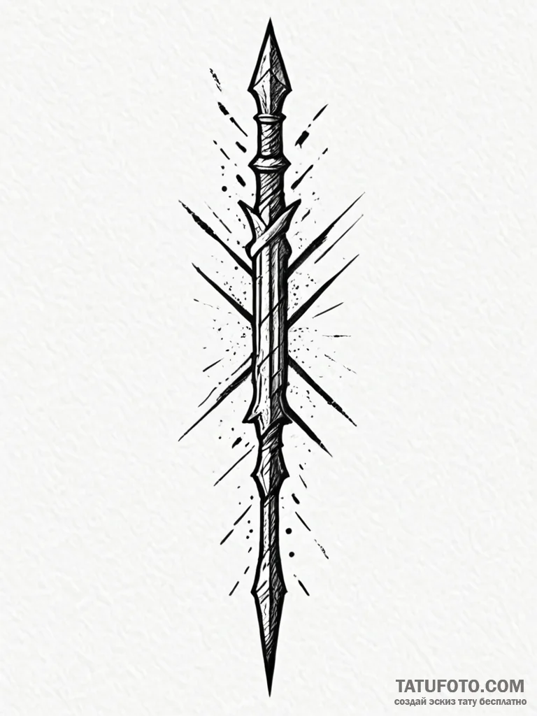 Tattoo sketch a spartan spear with an abstrac... - эскиз тату (№1752667324_0, 16.07.2025 12:02) — Tatufoto.com