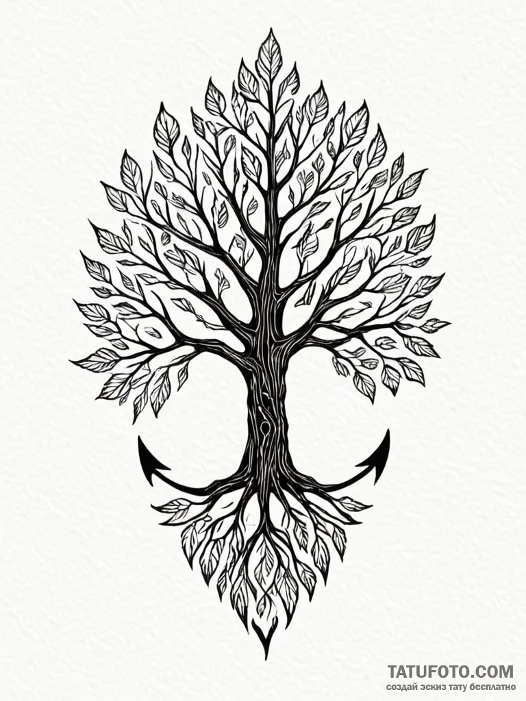 Tattoo design a tree silhouette whose leaves... - эскиз тату (№1752667402_0, 16.07.2025 12:03) — Tatufoto.com