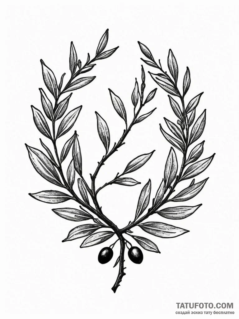 Tattoo sketch an olive branch symbolizing pea... - эскиз тату (№1752667480_0, 16.07.2025 12:04) — Tatufoto.com