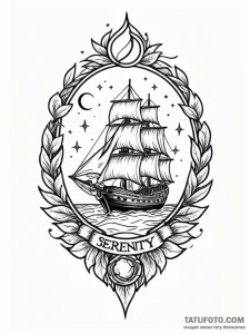 A neo-traditional tattoo of the serenity ship... - эскиз тату (№1752667558_0, 16.07.2025 12:05) — Tatufoto.com