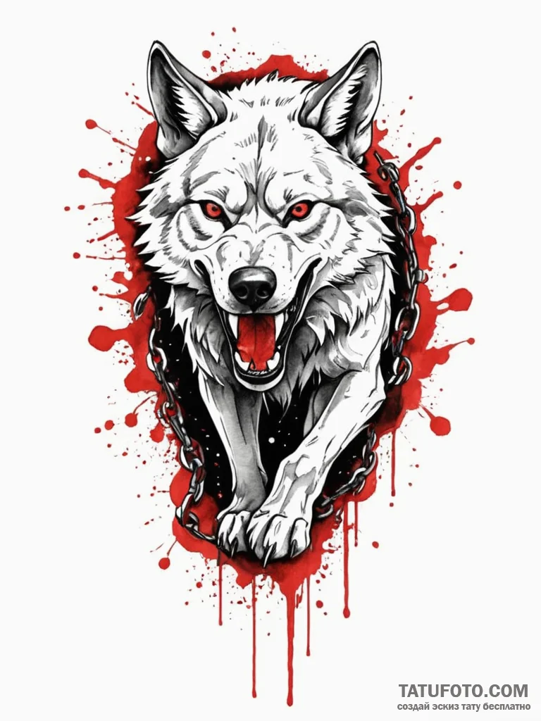 A trash polka tattoo of fenrir, the giant wol... - эскиз тату (№1752667716_0, 16.07.2025 12:08) — Tatufoto.com