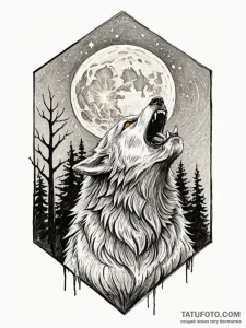 A sketch of a werewolf howling at the full mo... - эскиз тату (№1752668020_0, 16.07.2025 12:13) — Tatufoto.com