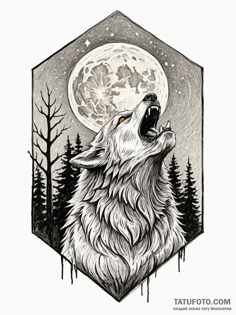 A sketch of a werewolf howling at the full mo... - эскиз тату (№1752668020_0, 16.07.2025 12:13) — Tatufoto.com