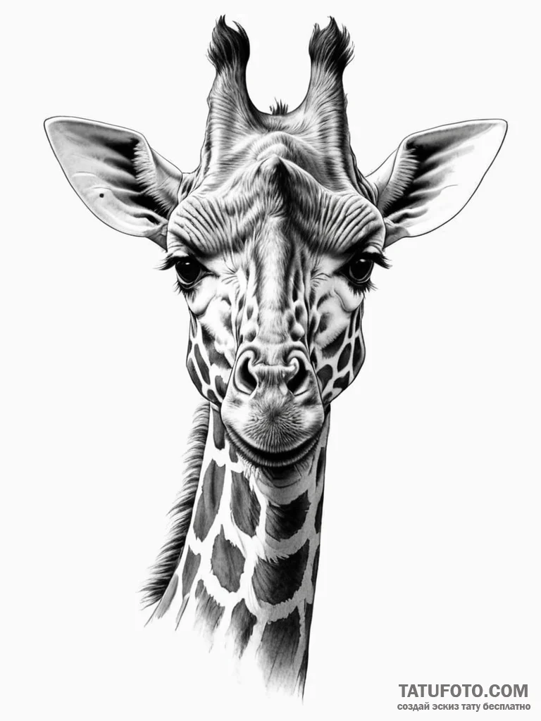 Giraffe, tattoo drawing outline, realistic bl... - эскиз тату (№1752668097_0, 16.07.2025 12:14) — Tatufoto.com