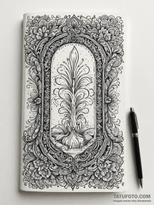 A detailed shot of a leather-bound journal an... - эскиз тату (№1752670469_0, 16.07.2025 12:54) — Tatufoto.com