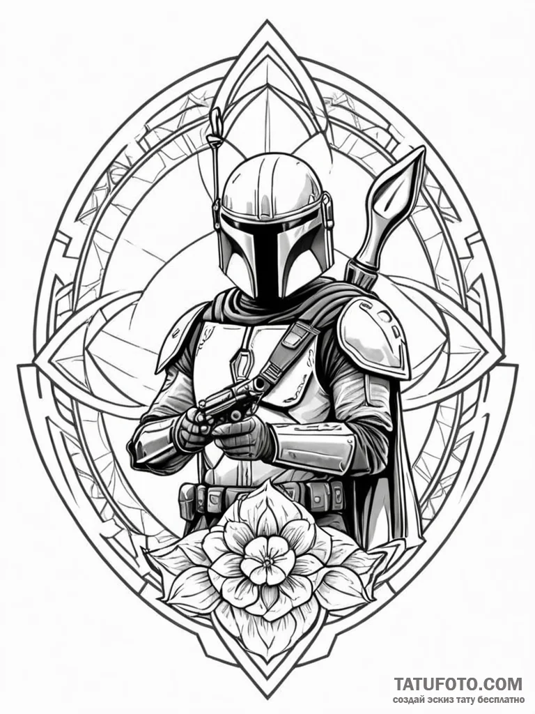 10. linework tattoo design of the mandalorian... - эскиз тату (№1752670626_0, 16.07.2025 12:57) — Tatufoto.com