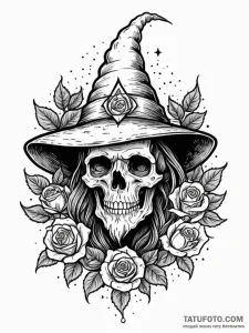 Tattoo sketch a wise old wizard's hat with gl... - эскиз тату (№1752670784_0, 16.07.2025 12:59) — Tatufoto.com