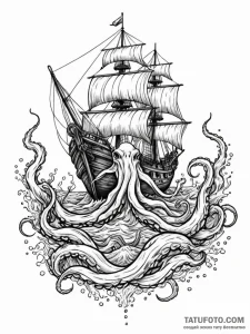 A graphic novel style depiction of the kraken... - эскиз тату (№1752670862_0, 16.07.2025 13:01) — Tatufoto.com