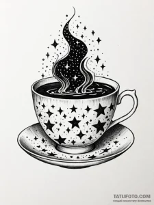 Tattoo sketch a teacup overflowing with a sta... - эскиз тату (№1752671246_0, 16.07.2025 13:07) — Tatufoto.com
