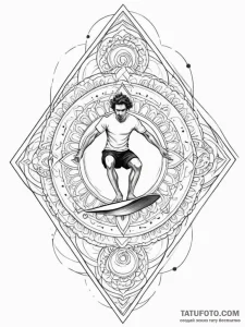 A person learning to surf, falling off the bo... - эскиз тату (№1752671551_0, 16.07.2025 13:12) — Tatufoto.com