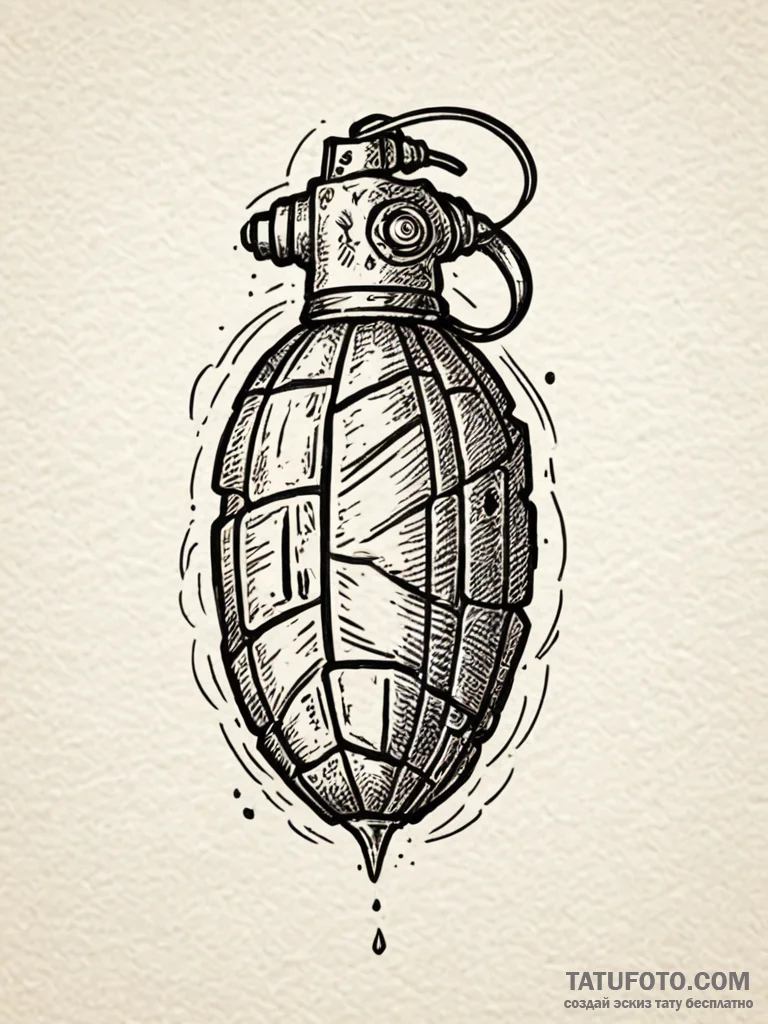 Tattoo design a stylized grenade with subtle... - эскиз тату (№1752671782_0, 16.07.2025 13:16) — Tatufoto.com