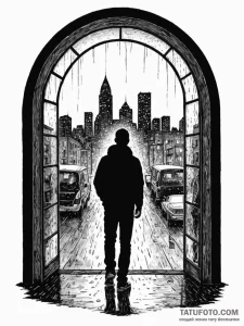 A silhouette of a person standing in a large,... - эскиз тату (№1752672017_0, 16.07.2025 13:20) — Tatufoto.com