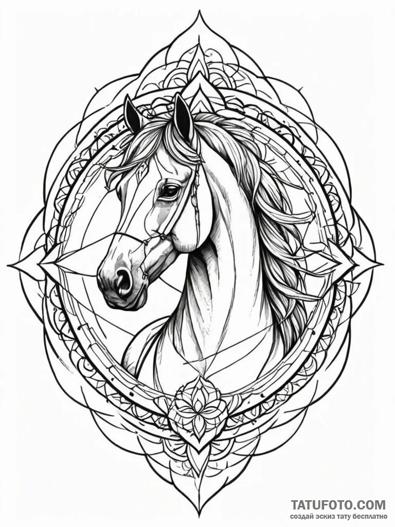 Horse, concept art for tattoo, sepia tone ske... - эскиз тату (№1752672797_0, 16.07.2025 13:33) — Tatufoto.com