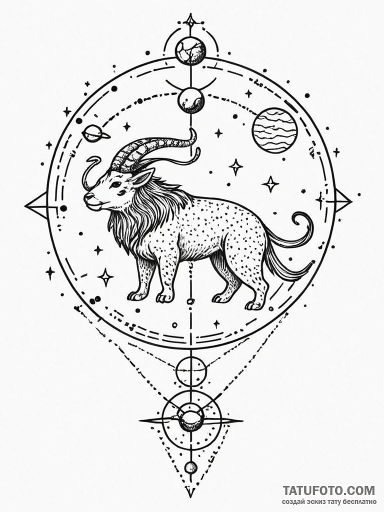 Tattoo design a zodiac animal with subtle alc... - эскиз тату (№1752673335_0, 16.07.2025 13:42) — Tatufoto.com