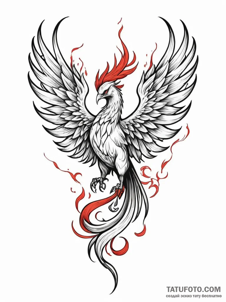 Tattoo sketch a phoenix rising from subtle fl... - эскиз тату (№1752673567_0, 16.07.2025 13:46) — Tatufoto.com