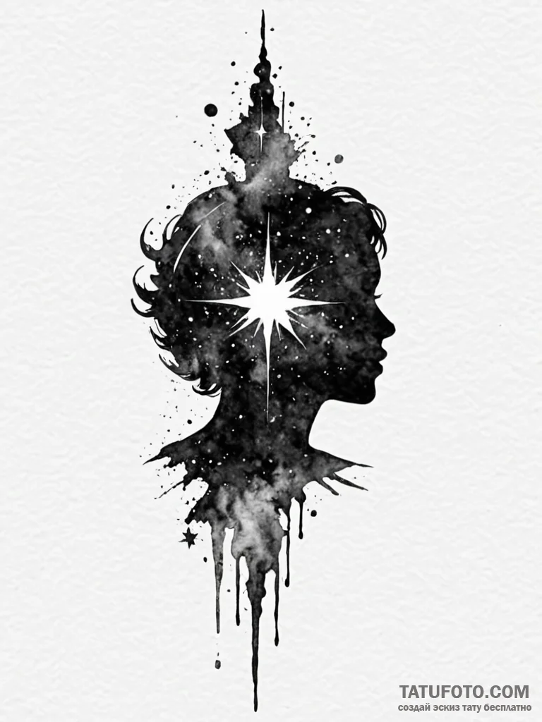Tattoo sketch a silhouette of a person lookin... - эскиз тату (№1752673728_0, 16.07.2025 13:48) — Tatufoto.com