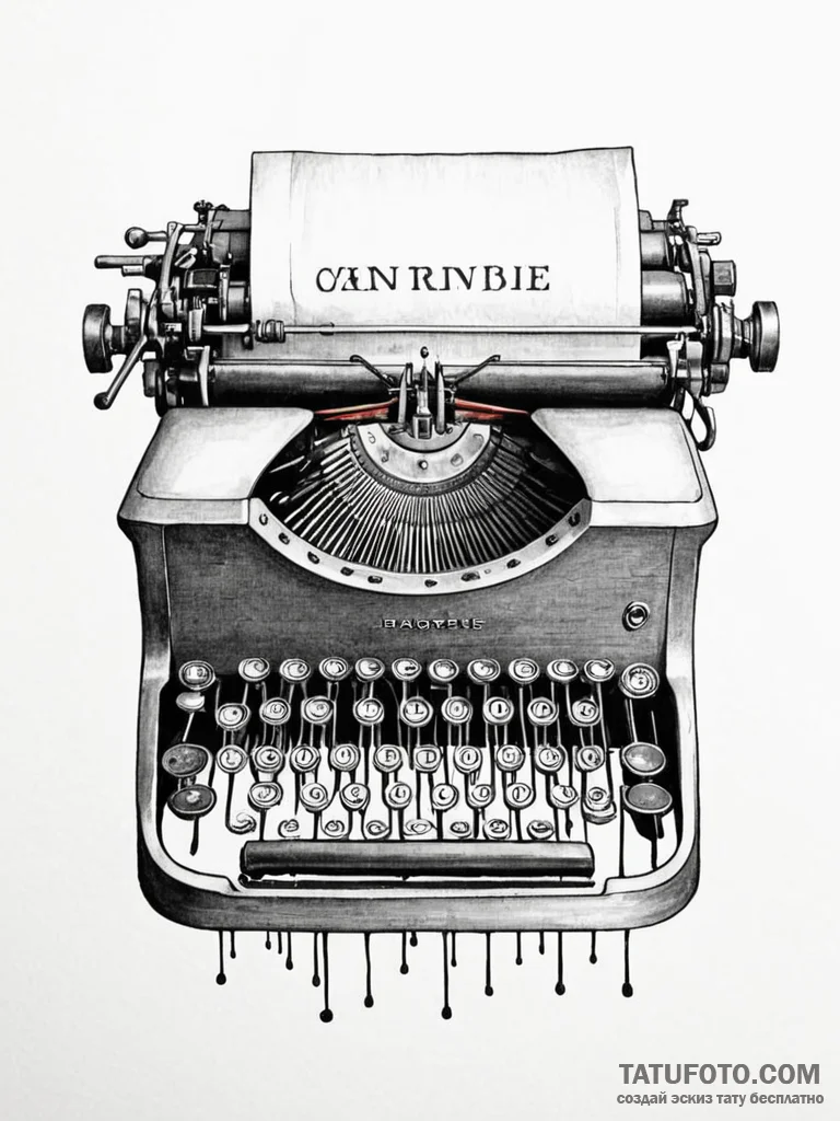 A close-up of a typewriter’s keys, showing th… — эскиз тату (№1752673886_0, 16.07.2025 13:51) — Tatufoto.com