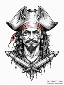 Pirate, ink illustration for tattoo, sketch t... - эскиз тату (№1752673964_0, 16.07.2025 13:52) — Tatufoto.com