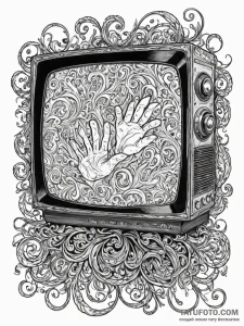 A graphic novel panel of the "they're heeeere... - эскиз тату (№1752674442_0, 16.07.2025 14:00) — Tatufoto.com