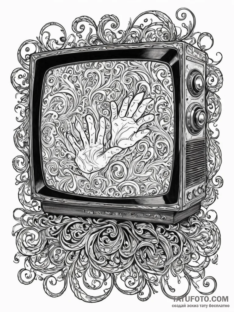 A graphic novel panel of the "they're heeeere... - эскиз тату (№1752674442_0, 16.07.2025 14:00) — Tatufoto.com