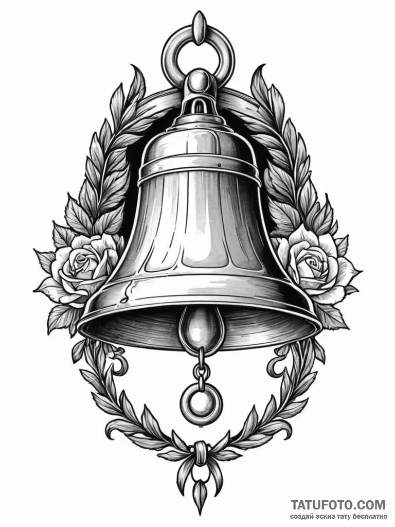 Bell, ink illustration for tattoo, black and... - эскиз тату (№1752675635_0, 16.07.2025 14:20) — Tatufoto.com