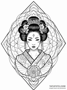 A sketch of the geisha hologram advertisement... - эскиз тату (№1752675793_0, 16.07.2025 14:23) — Tatufoto.com
