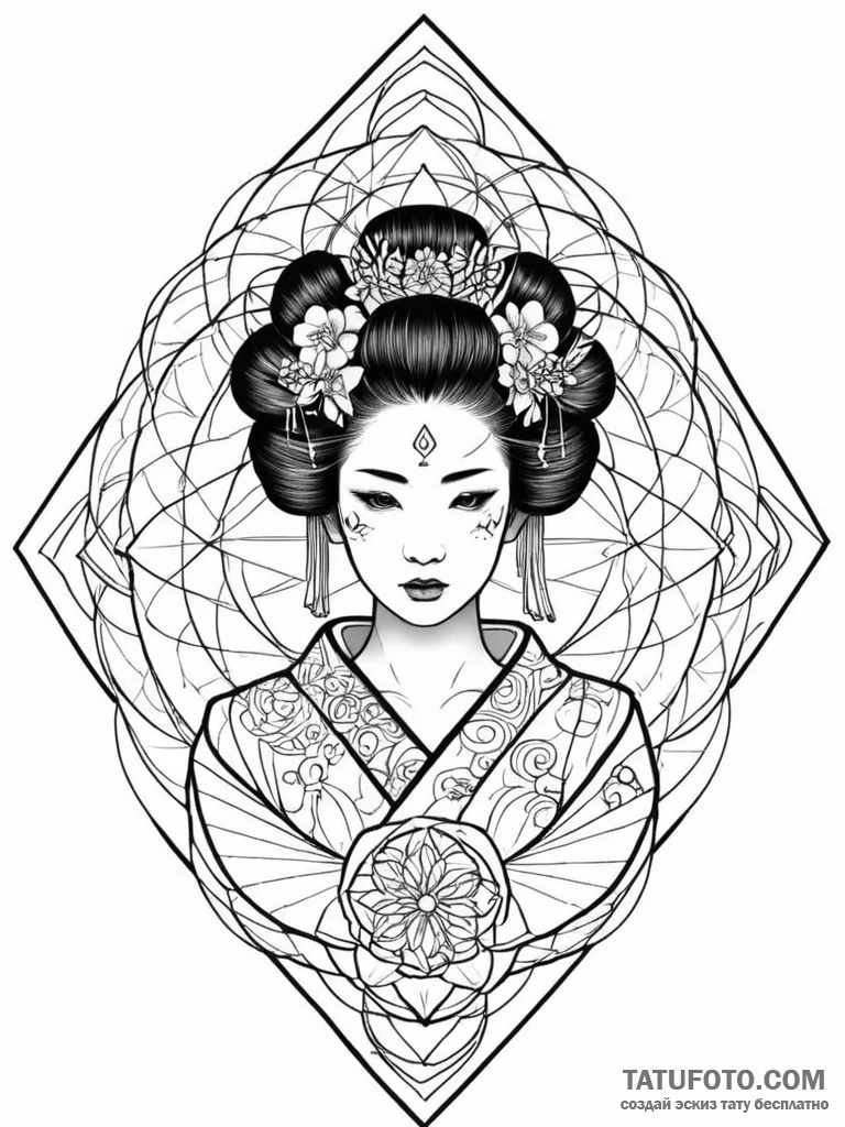 A sketch of the geisha hologram advertisement… — эскиз тату (№1752675793_0, 16.07.2025 14:23) — Tatufoto.com