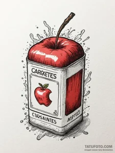 A neo-traditional tattoo of a "red apple" cig... - эскиз тату (№1752675952_0, 16.07.2025 14:25) — Tatufoto.com