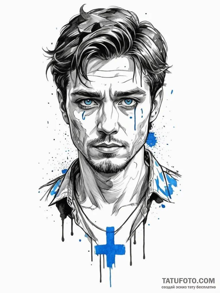 Trash polka portrait of paul atreides, his ey... - эскиз тату (№1752676032_0, 16.07.2025 14:27) — Tatufoto.com