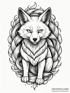 A graphic novel style tattoo of a kitsune, a... - эскиз тату (№1752676353_0, 16.07.2025 14:32) — Tatufoto.com